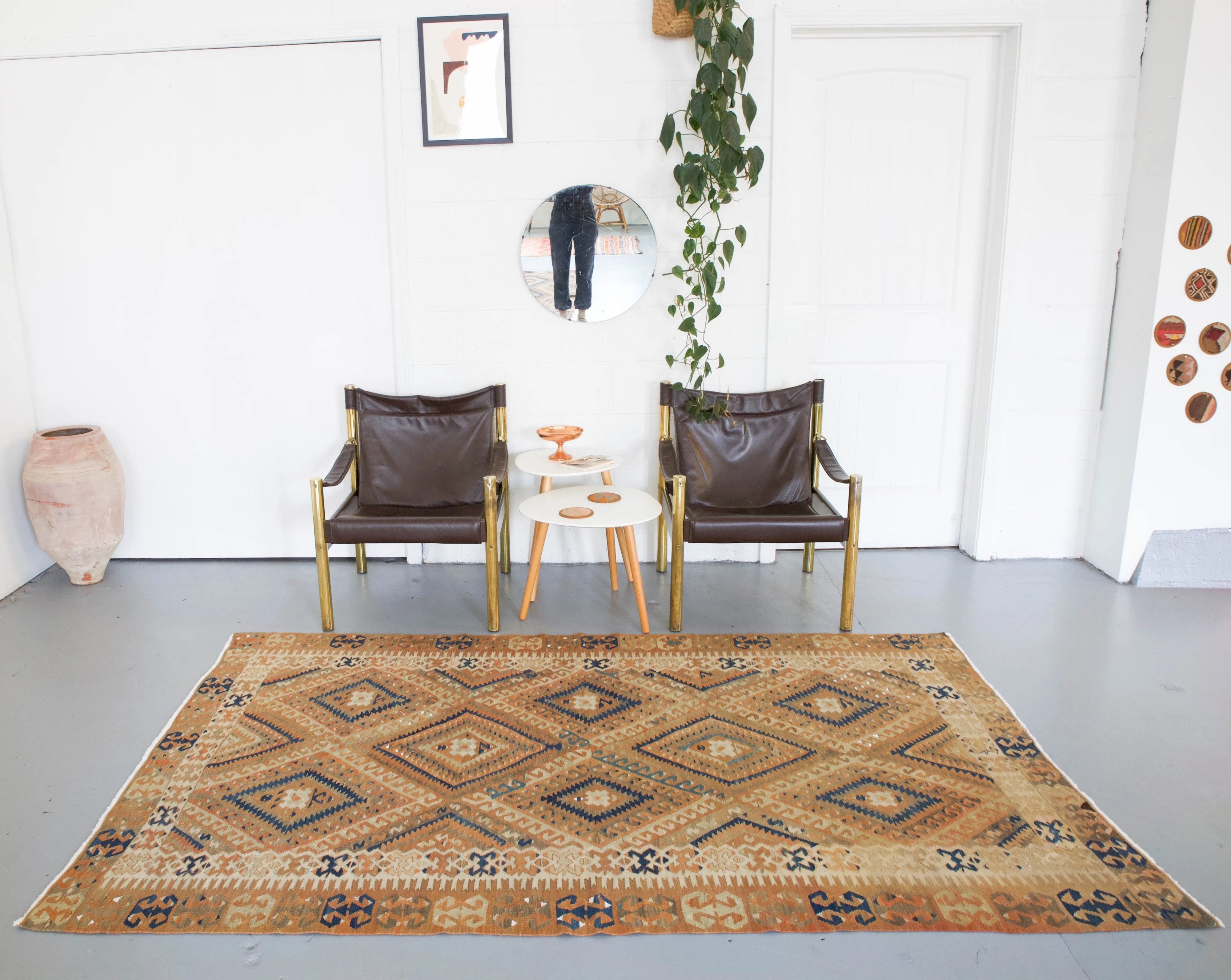 Semi-Antique Turkish Fethiye Kilim Rug 5'x8'