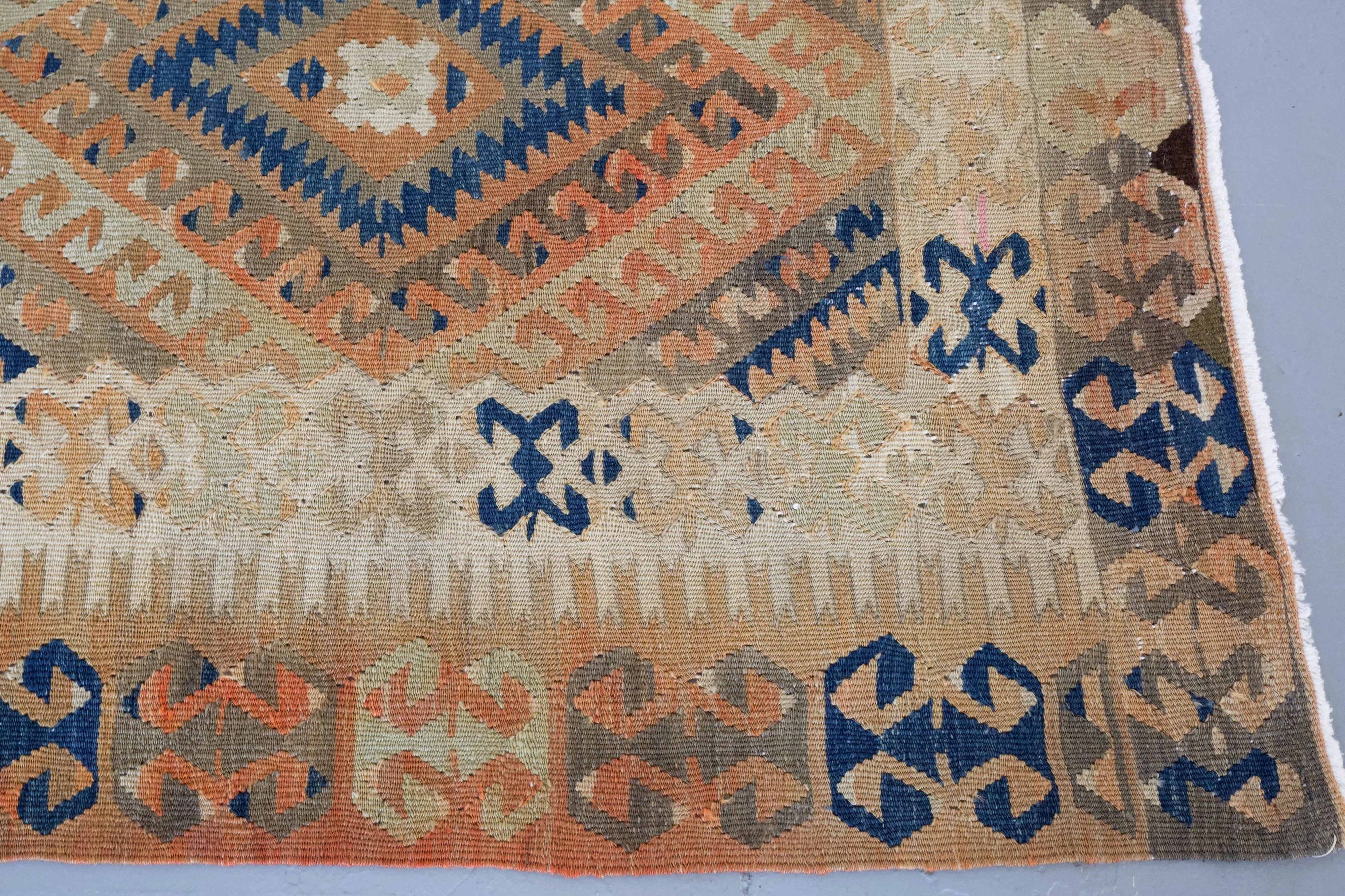 Semi-Antique Turkish Fethiye Kilim Rug 5'x8'