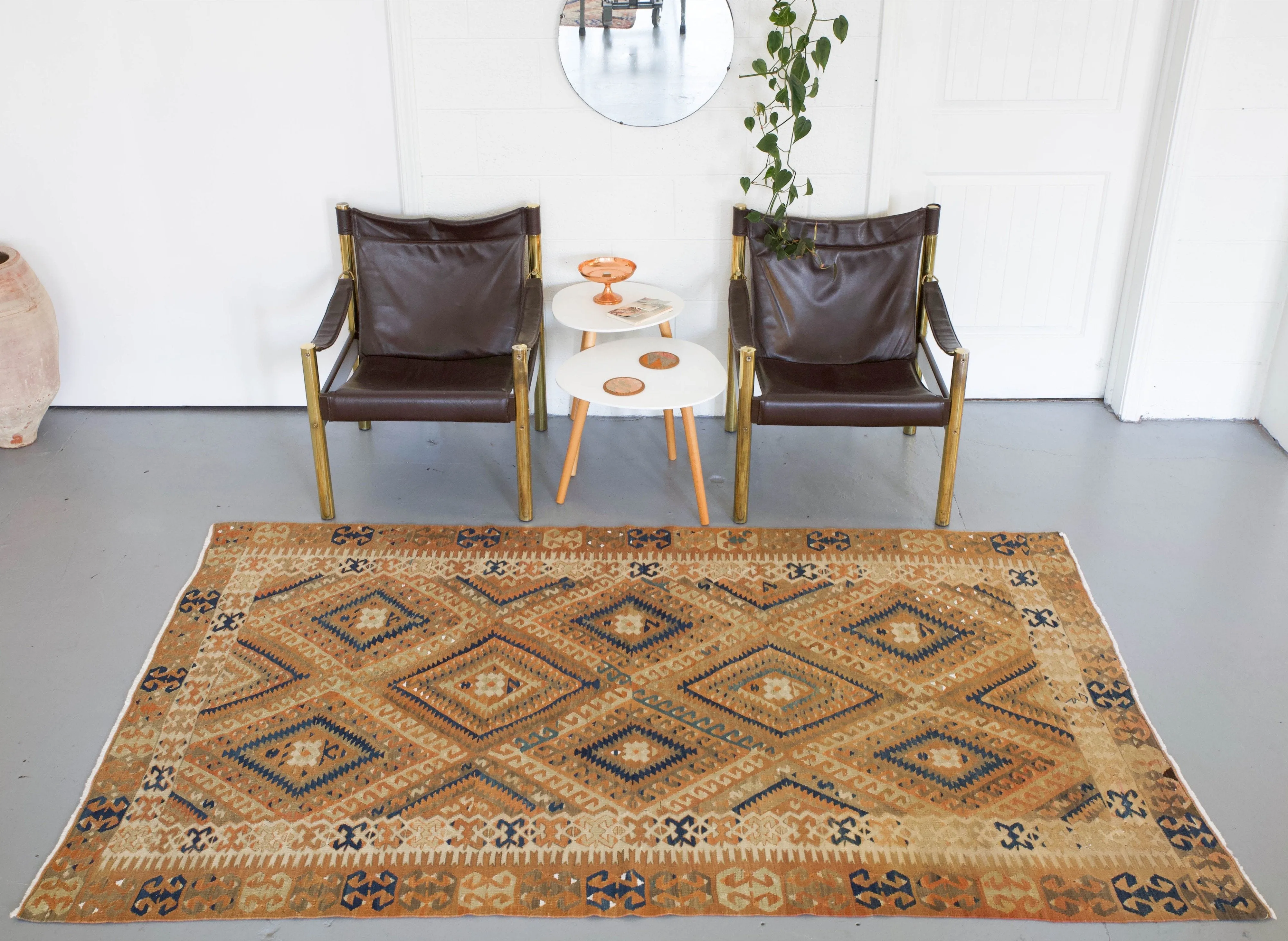 Semi-Antique Turkish Fethiye Kilim Rug 5'x8'