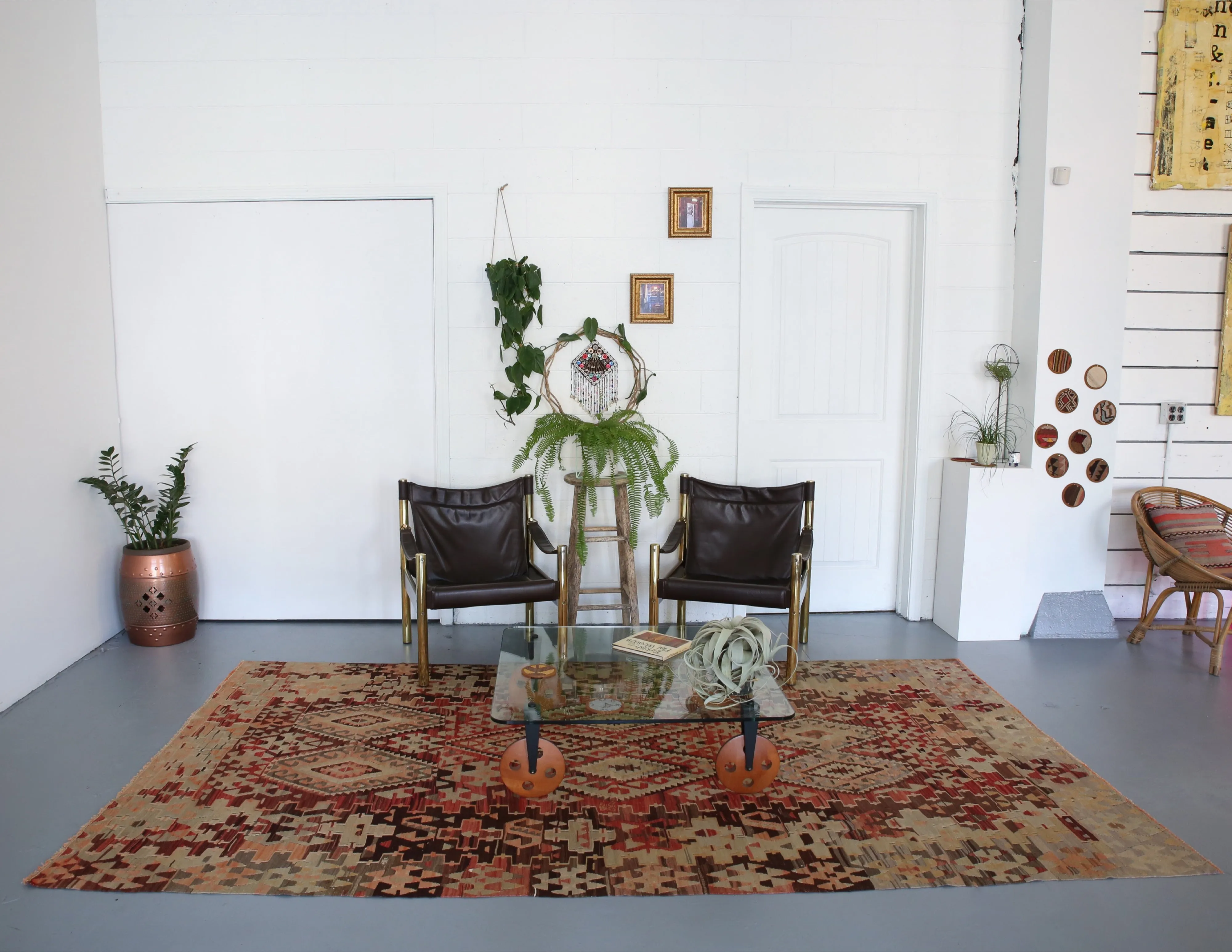 Semi-Antique Turkish Oushak Esme Kilim Rug 5'9"x10'