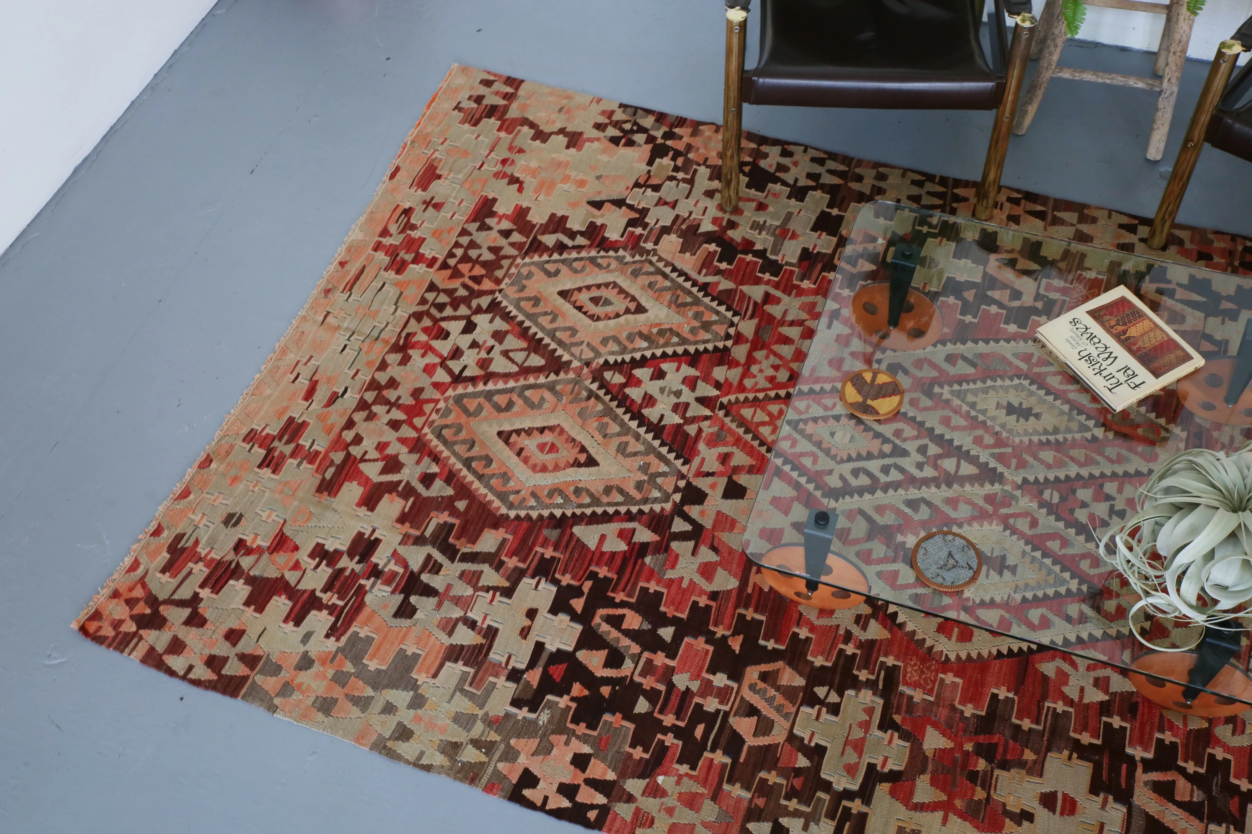 Semi-Antique Turkish Oushak Esme Kilim Rug 5'9"x10'
