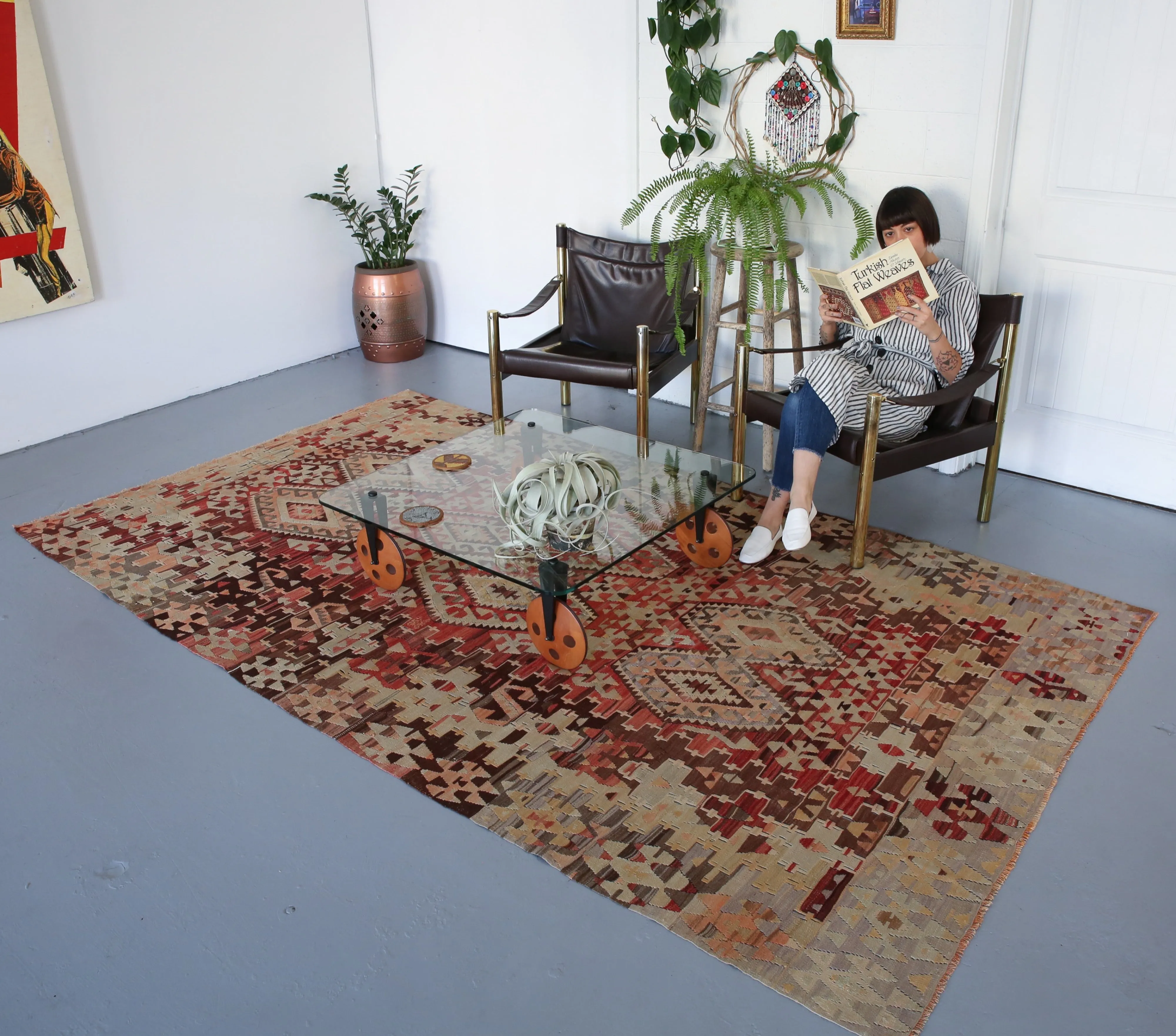 Semi-Antique Turkish Oushak Esme Kilim Rug 5'9"x10'