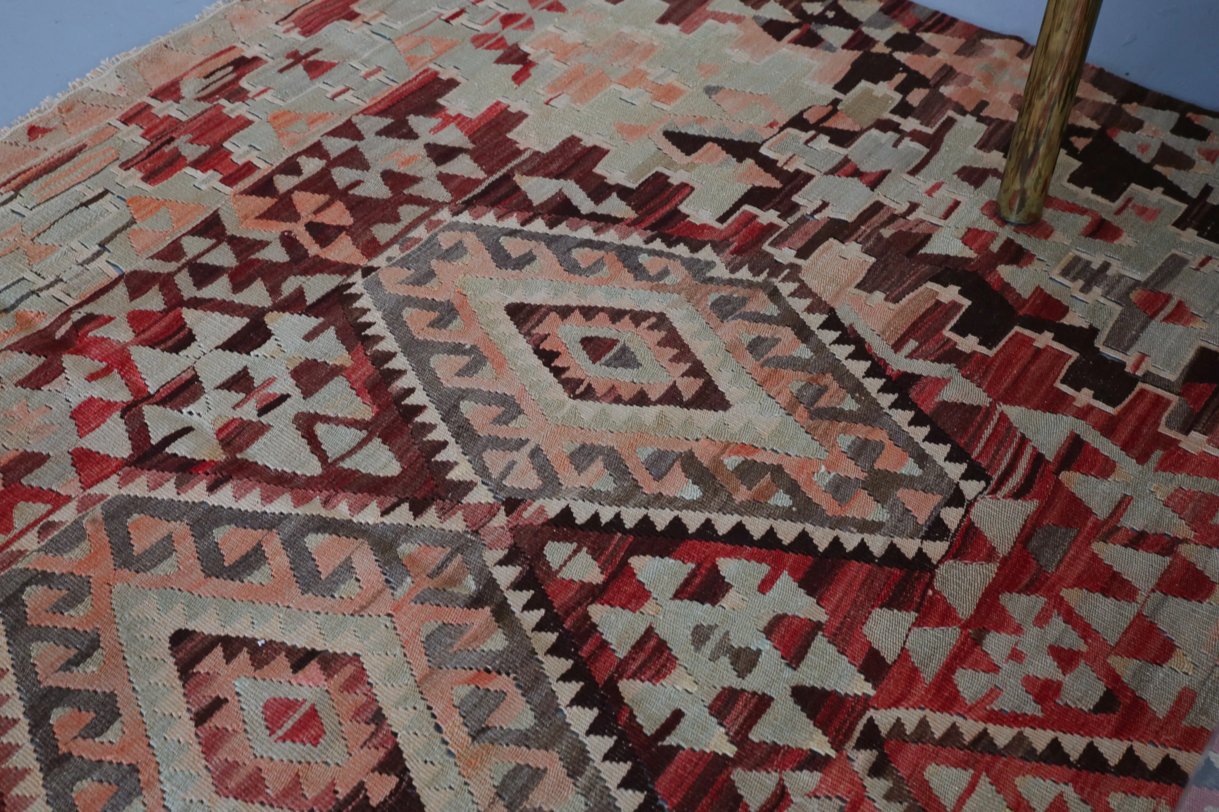 Semi-Antique Turkish Oushak Esme Kilim Rug 5'9"x10'