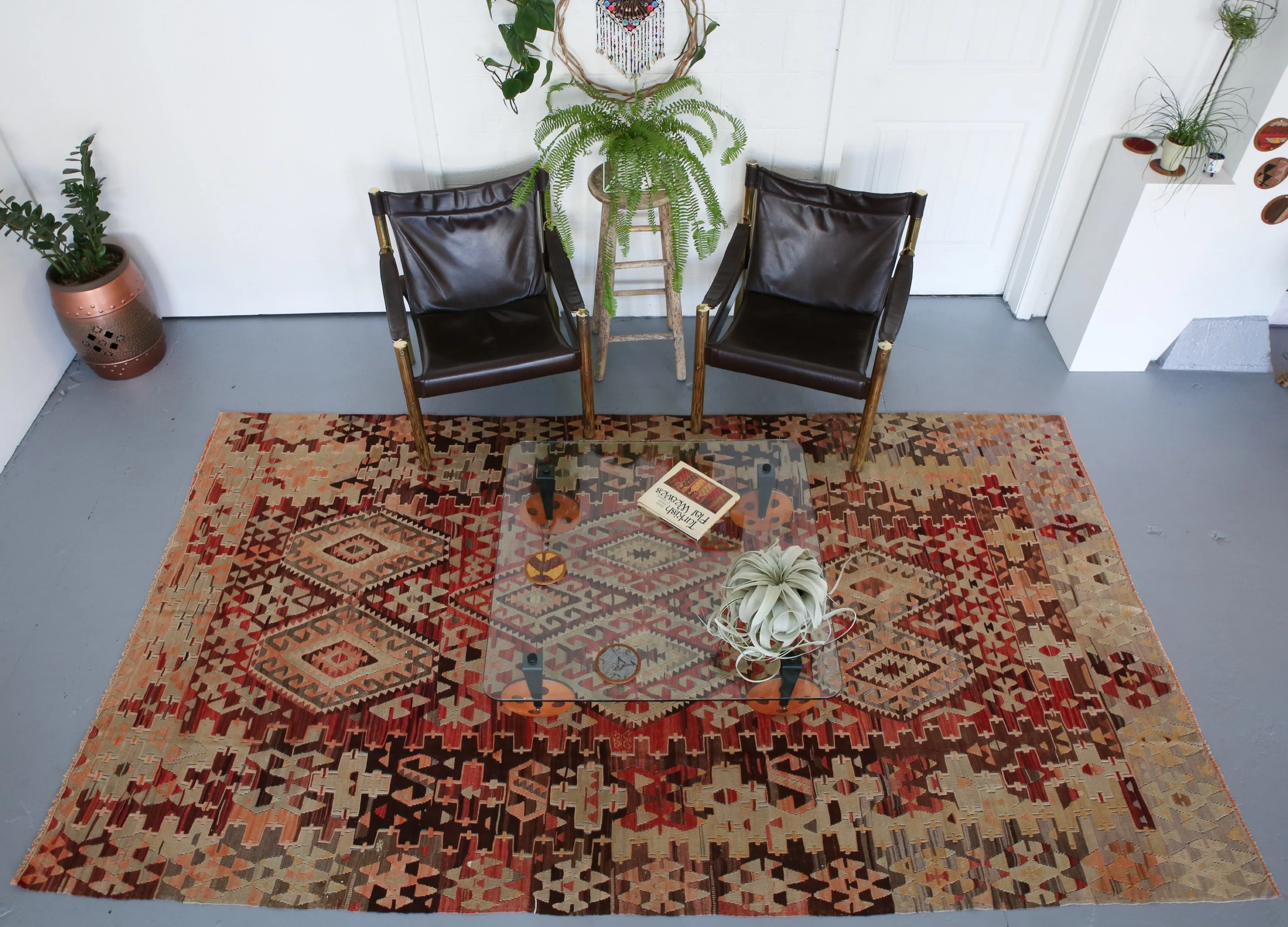 Semi-Antique Turkish Oushak Esme Kilim Rug 5'9"x10'