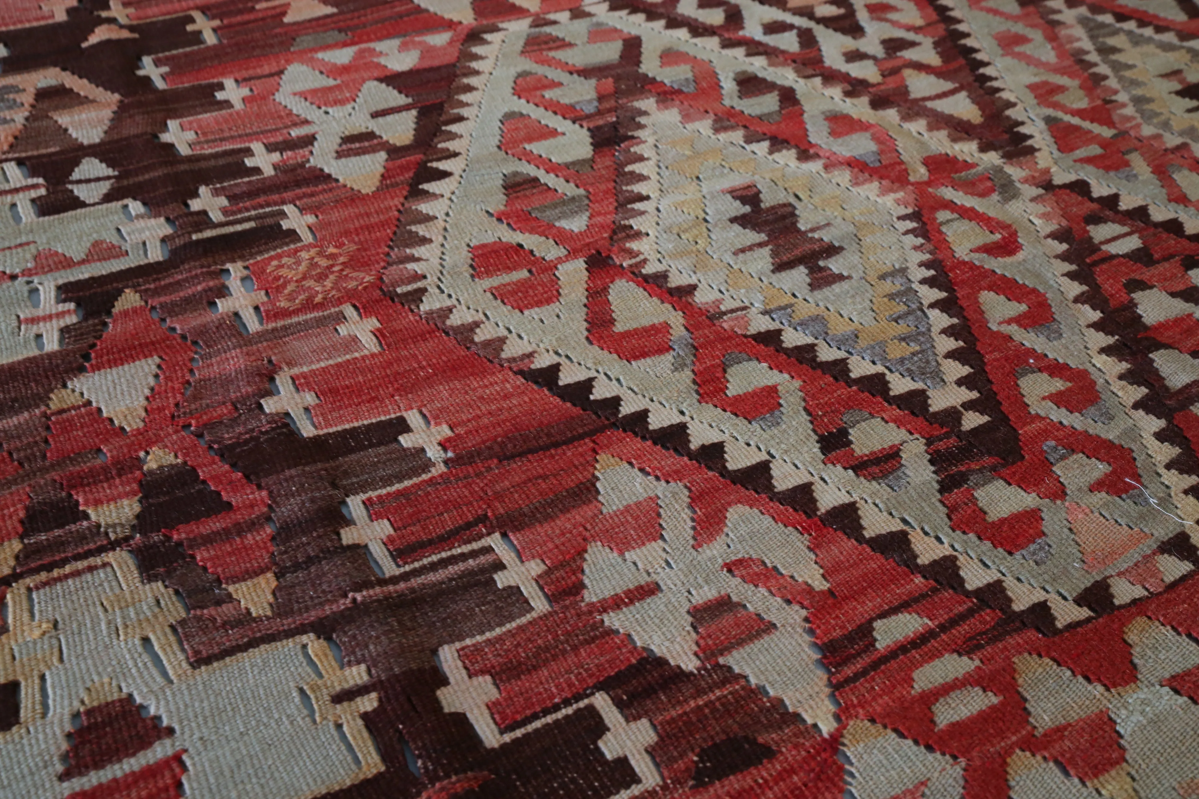 Semi-Antique Turkish Oushak Esme Kilim Rug 5'9"x10'