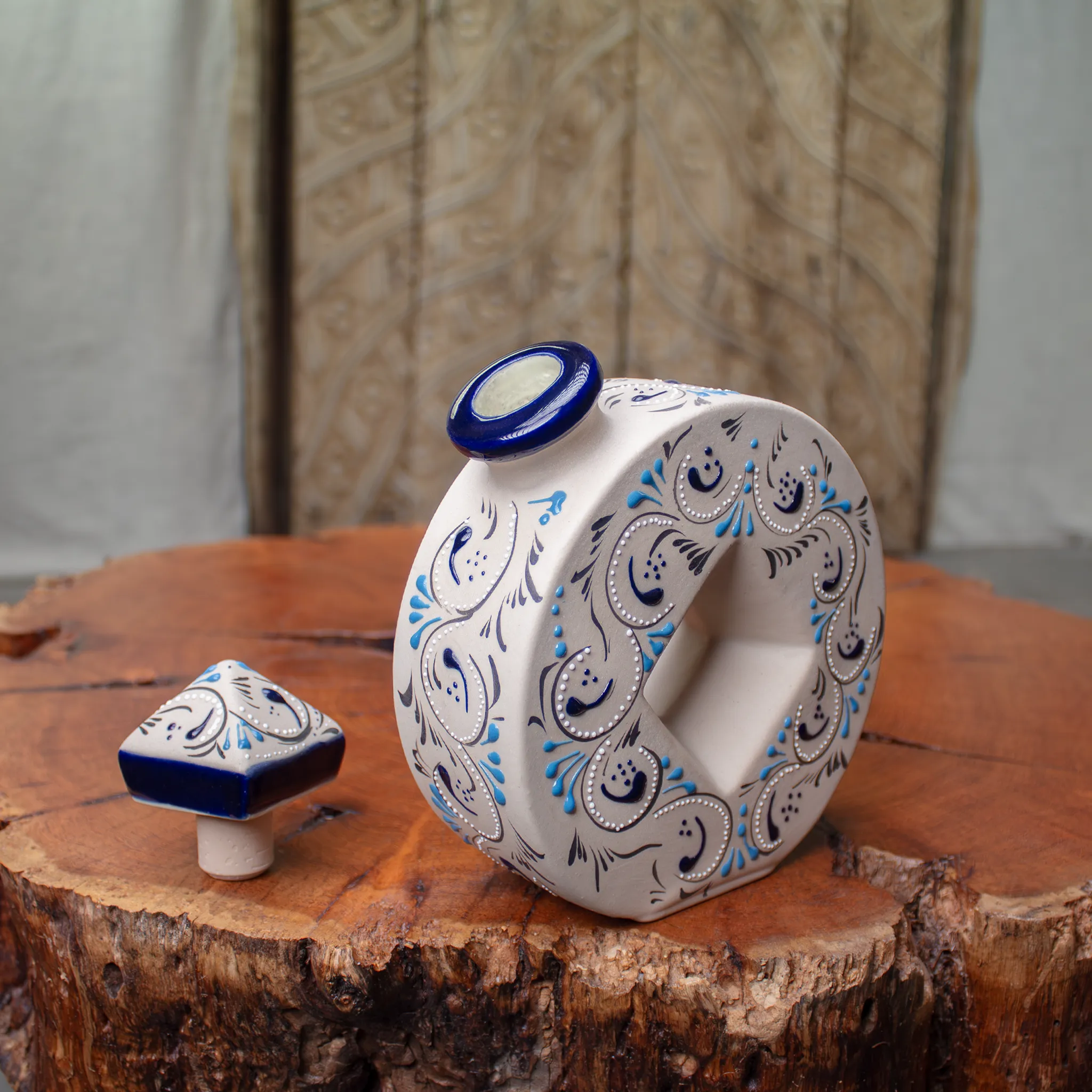 Serving Set Stoneware Decanter and Shooter, Azules Edition.
