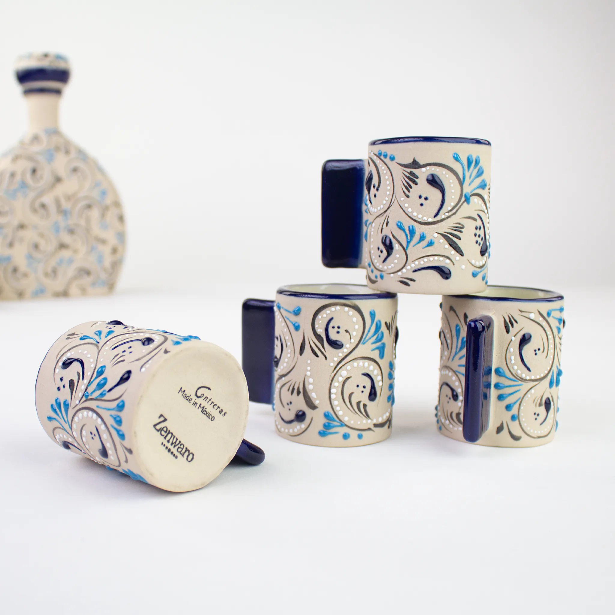 Serving Set Stoneware Decanter and Shooter, Azules Edition.