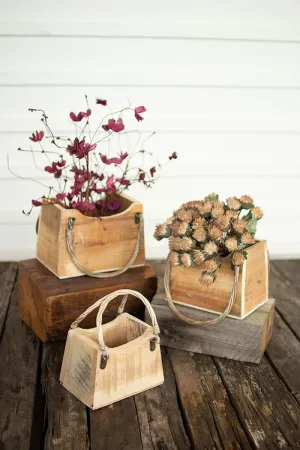 Set of 3 Rustic Recycled Wood Hand Bag Planters (Pack of 2)