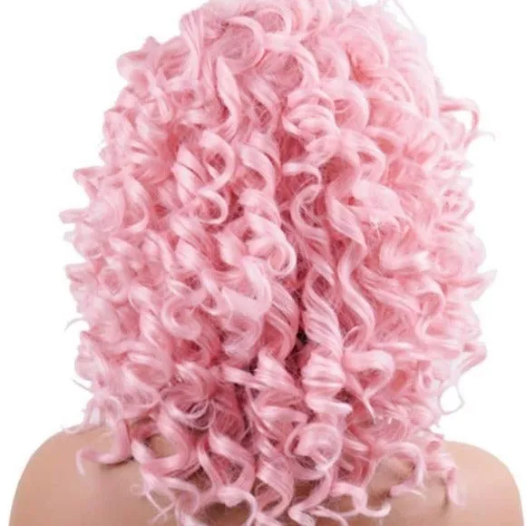 Short Bob Curly FULL Wigs PINK