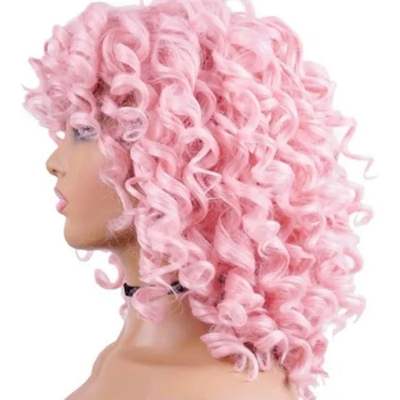 Short Bob Curly FULL Wigs PINK