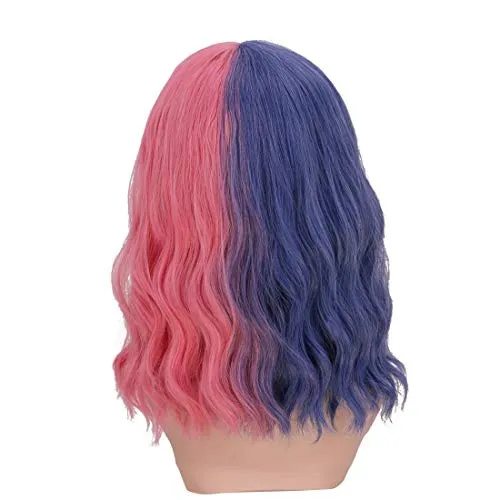 Short Bob Half Pink Half Blue Wigs For Women DragQueen
