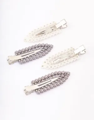 Silver Diamante Hair Clips 4-Pack