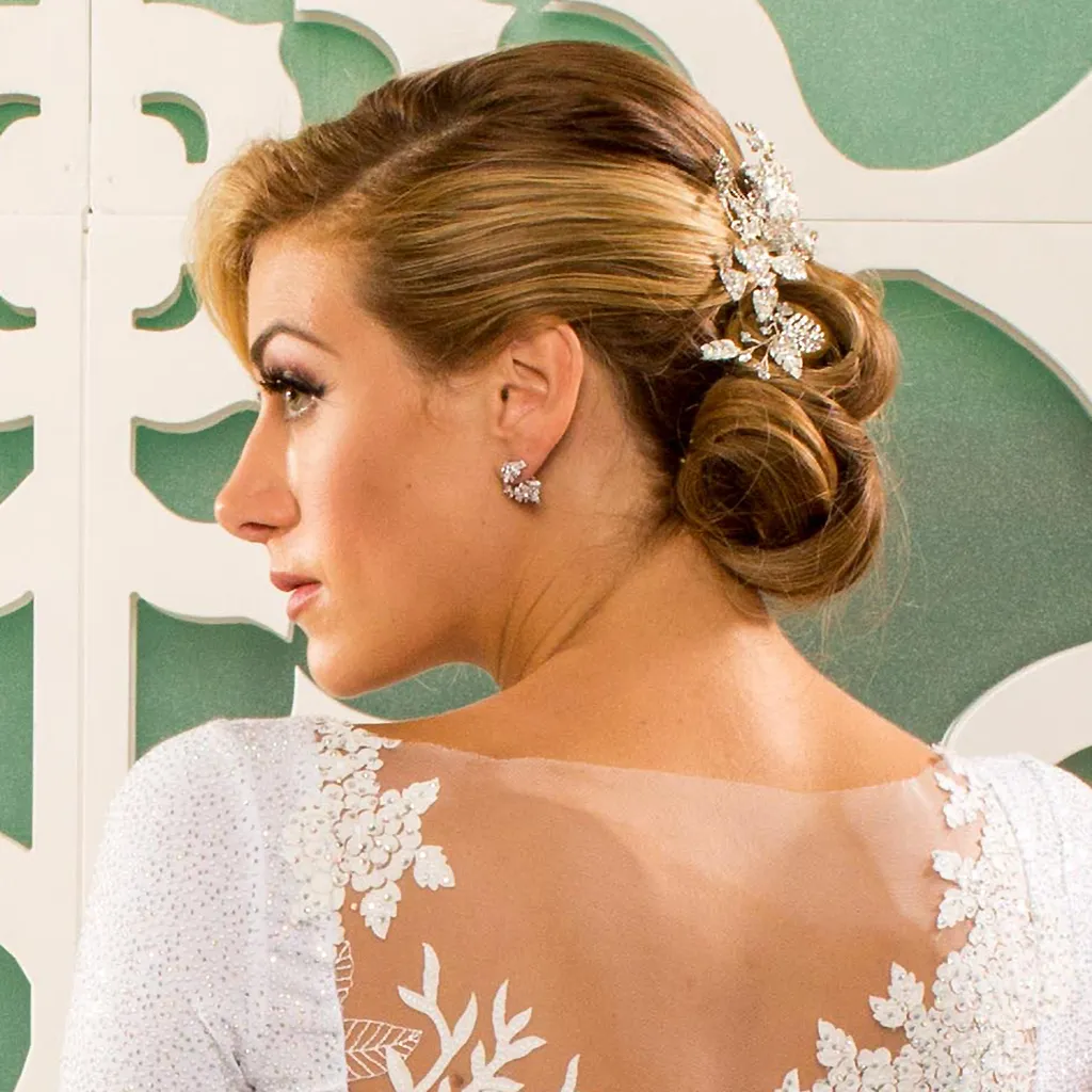 Silver Floral Spray Head Comb