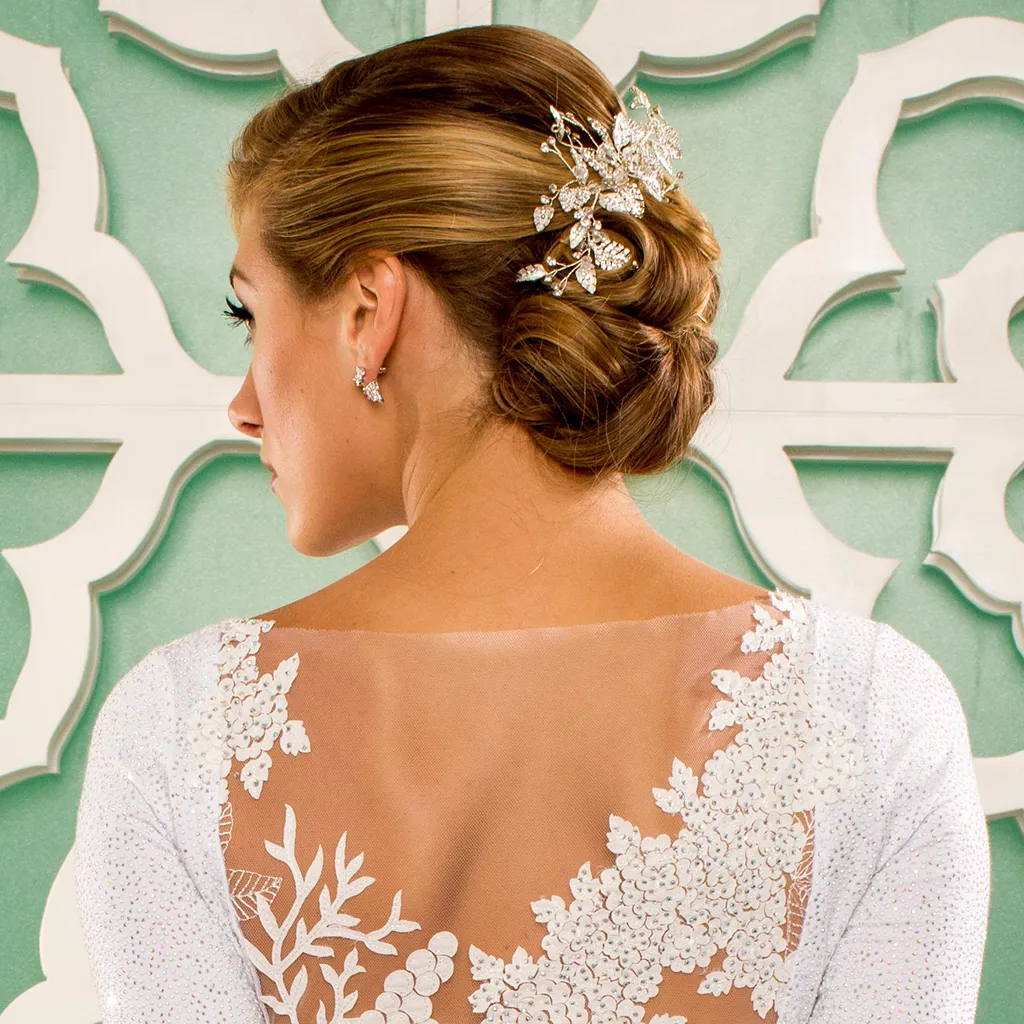 Silver Floral Spray Head Comb