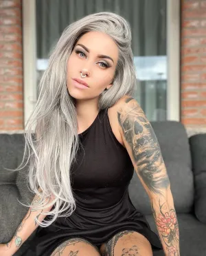 Silver Gray Long Natural Straight Lace Front Wig