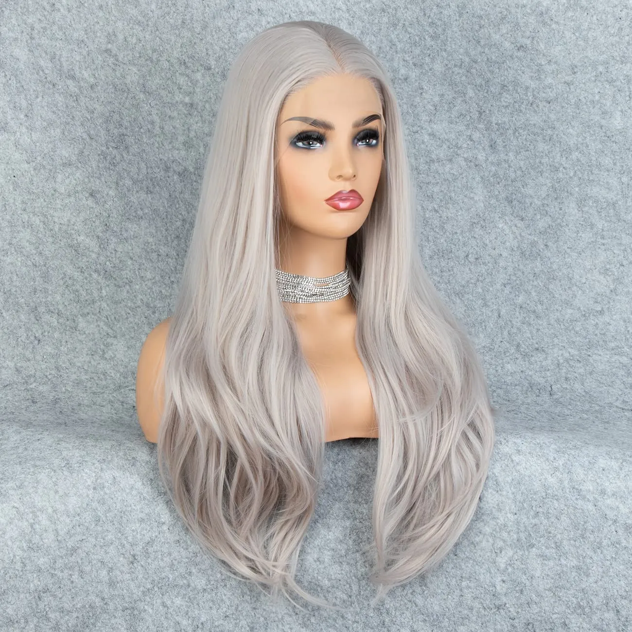 Silver Gray Long Natural Straight Lace Front Wig