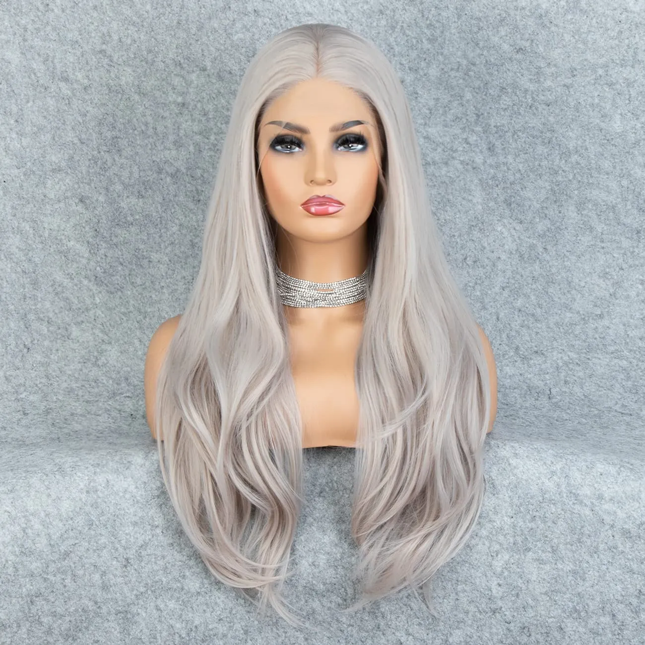 Silver Gray Long Natural Straight Lace Front Wig