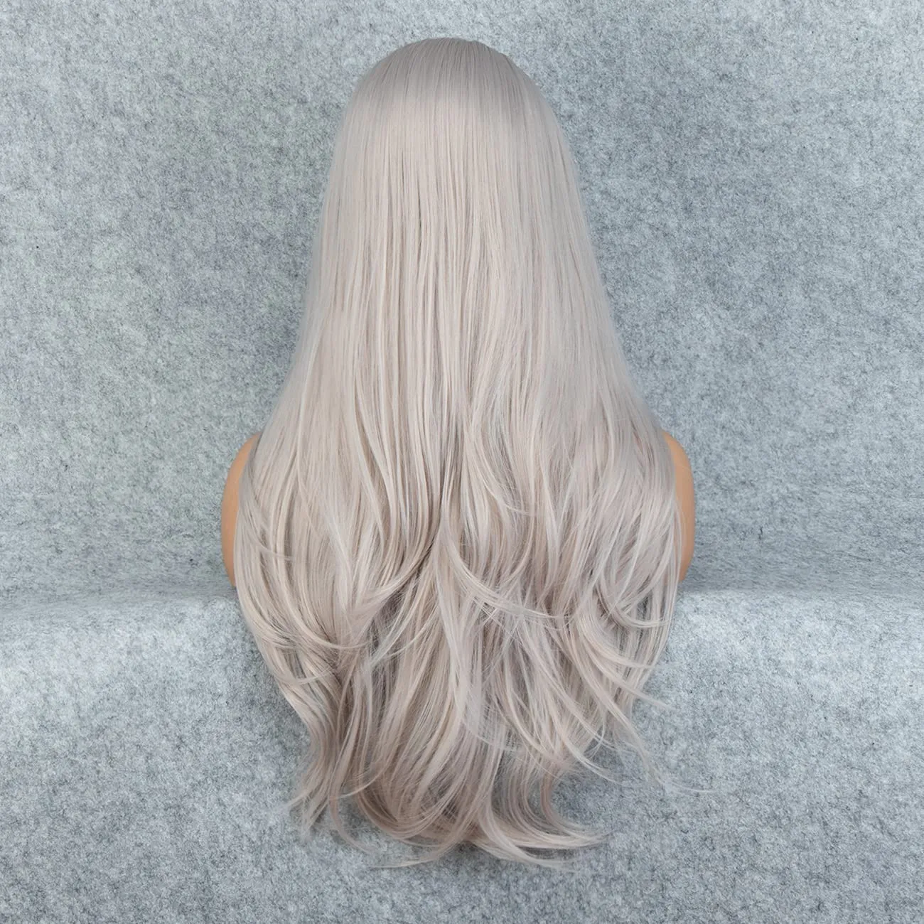 Silver Gray Long Natural Straight Lace Front Wig
