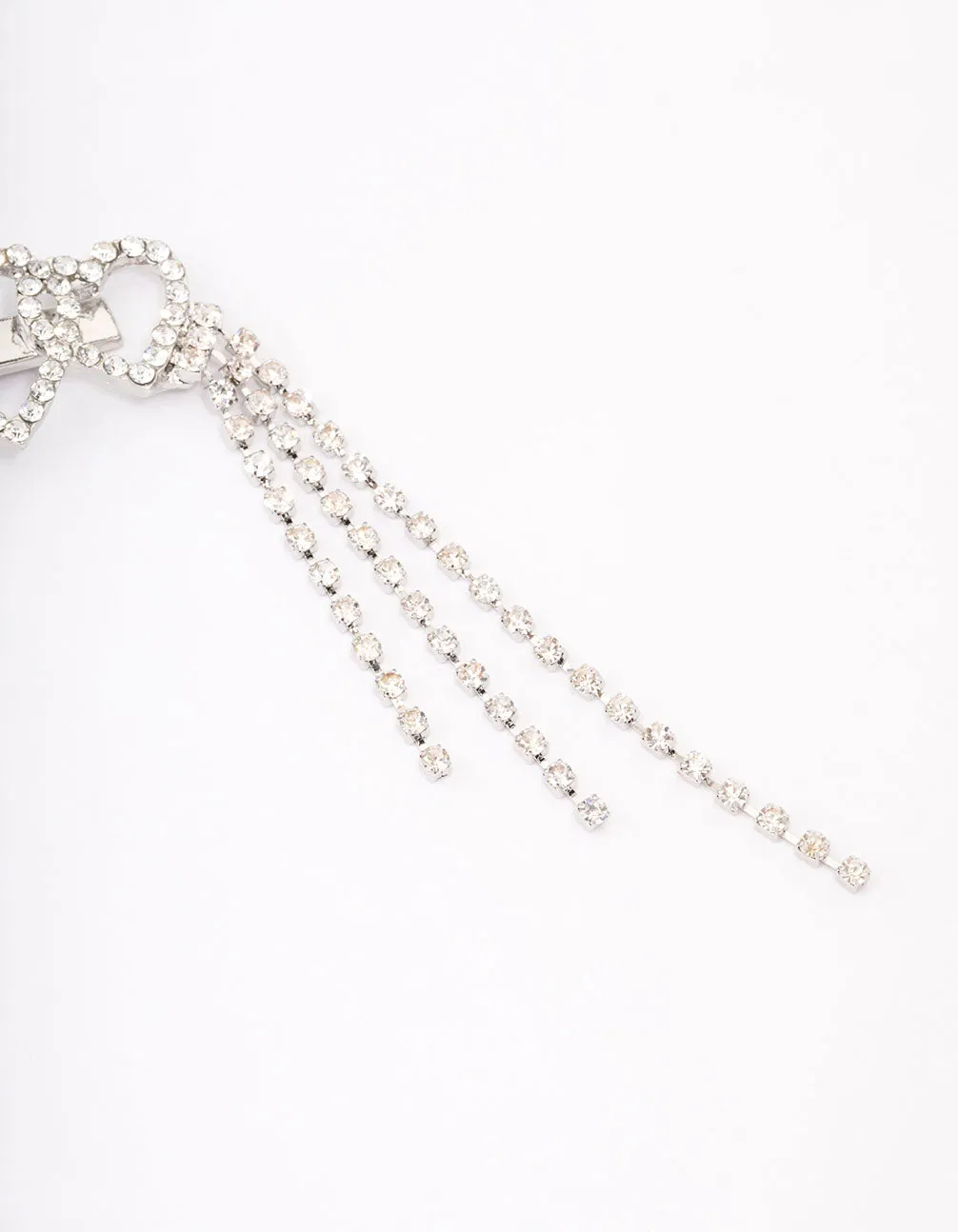 Silver Heart Diamante Cup Chain Hair Clip
