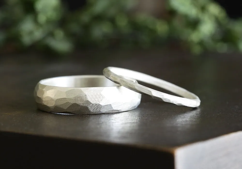 Silver Rustic Faceted Half Round Band