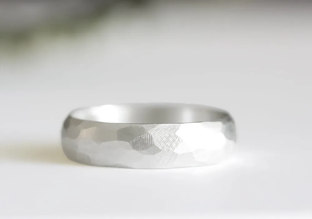 Silver Rustic Faceted Half Round Band