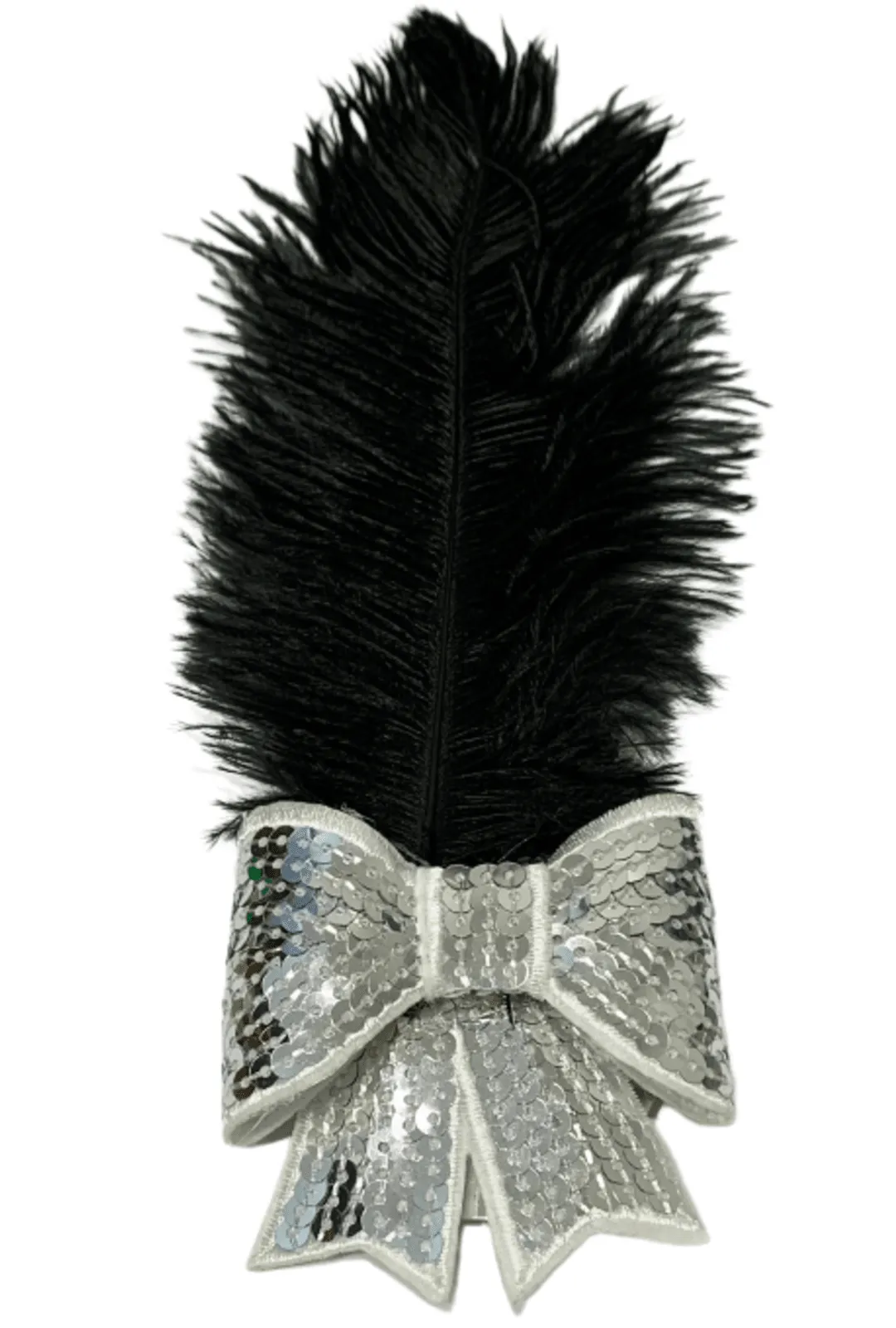 Silver Sequined Feathered Hair Bow