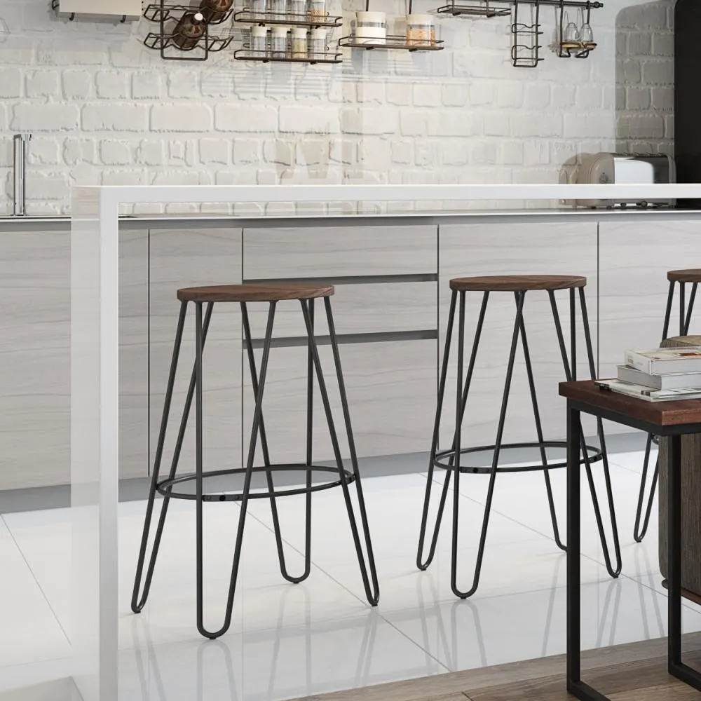 Simeon 26 inch Metal Counter Height Stool with Wood Seat (Set of 2)