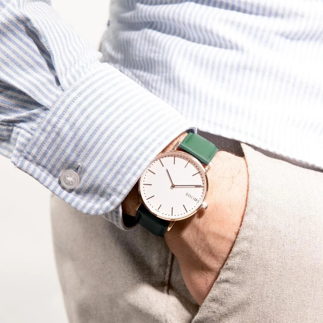 Solar Watch with White & Rose Gold Dial | Blue Mesh Strap