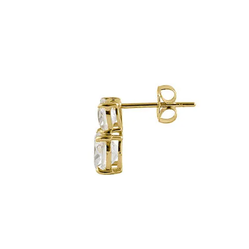 Solid 14K Yellow Gold 2 Tier CZ Earrings