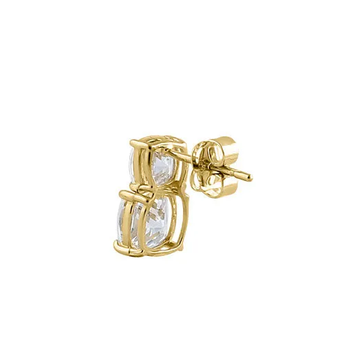 Solid 14K Yellow Gold 2 Tier CZ Earrings