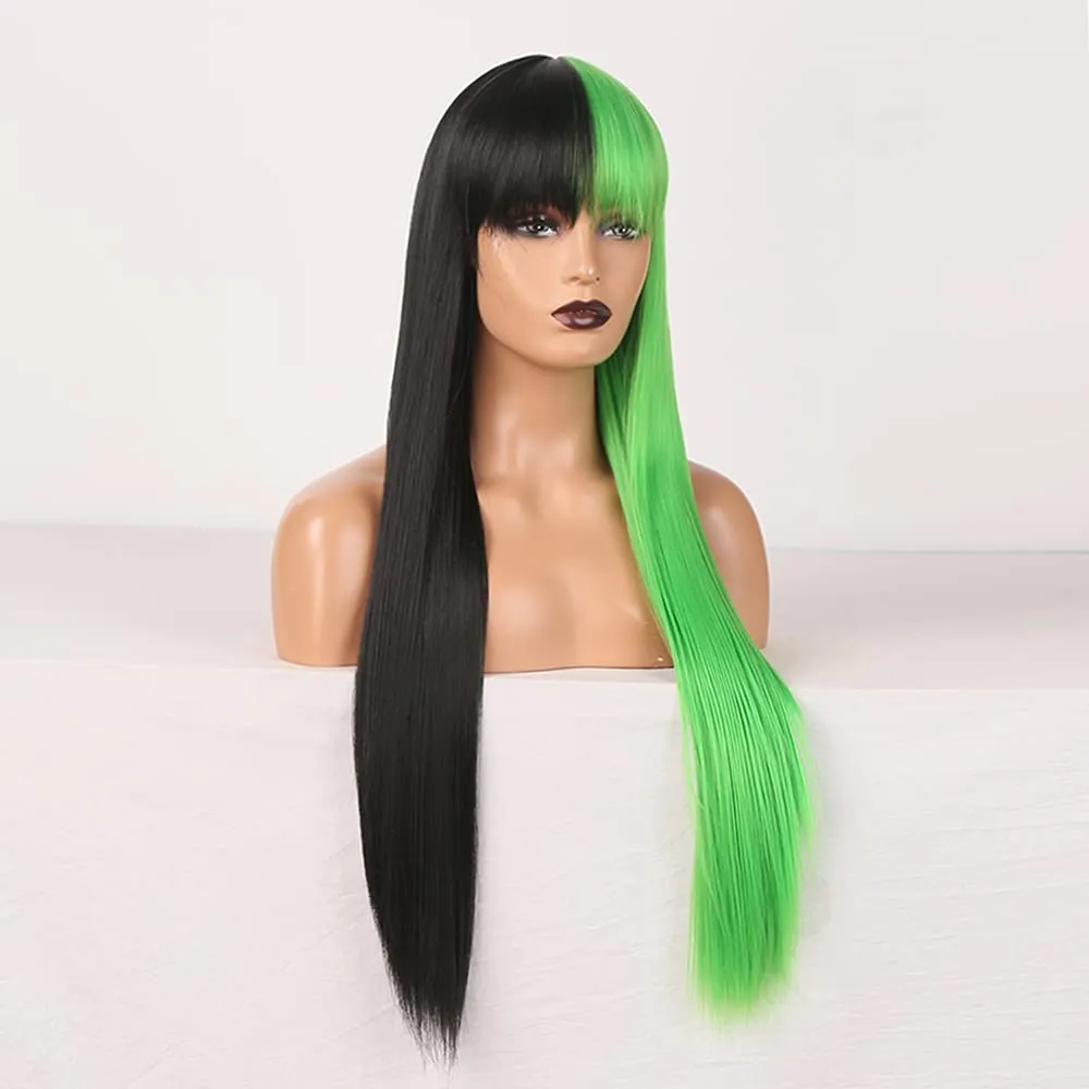 Split Dye Cosplay Wigs-Long Straight Hair with Bangs