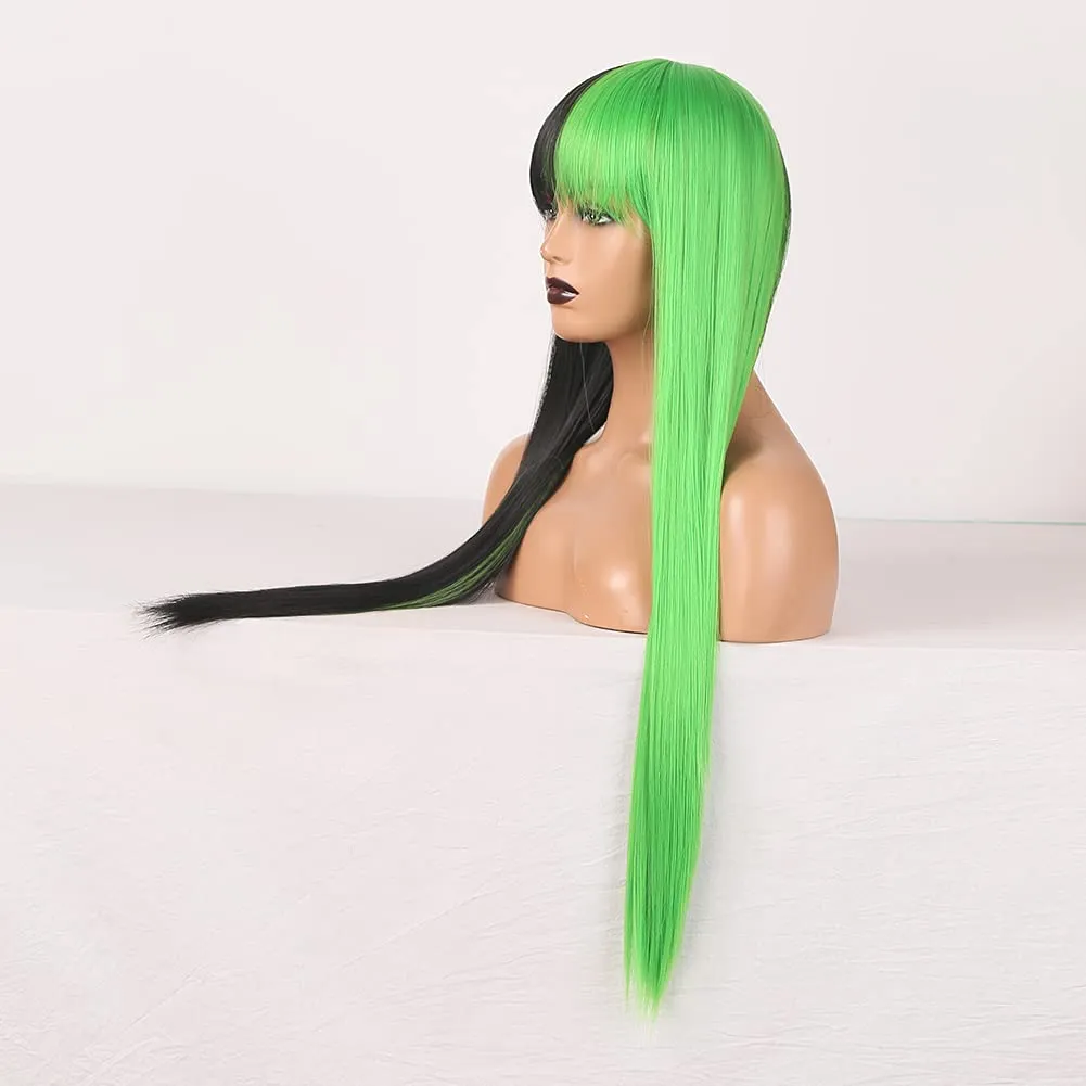 Split Dye Cosplay Wigs-Long Straight Hair with Bangs
