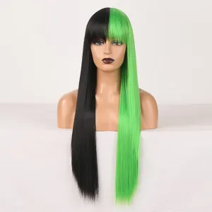 Split Dye Cosplay Wigs-Long Straight Hair with Bangs