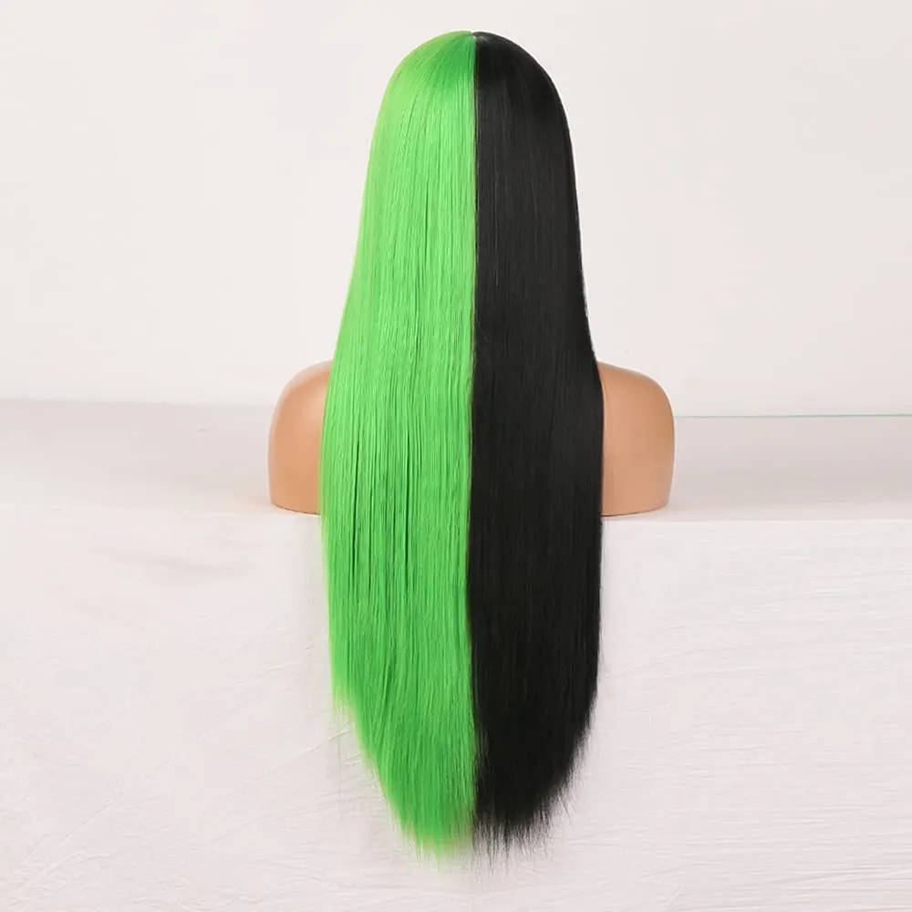 Split Dye Cosplay Wigs-Long Straight Hair with Bangs