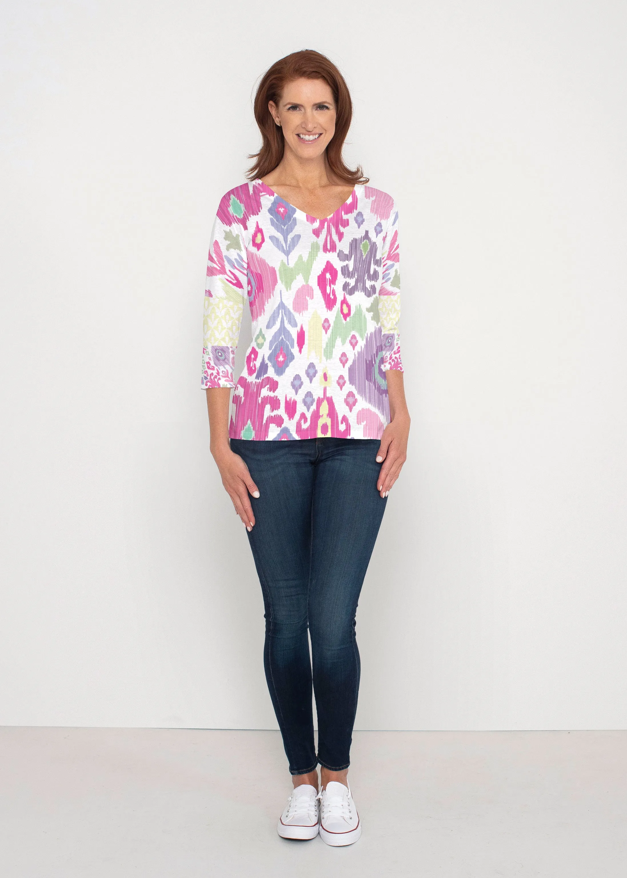 Spring Pastel (8155) ~ Signature 3/4 Sleeve V-Neck Top