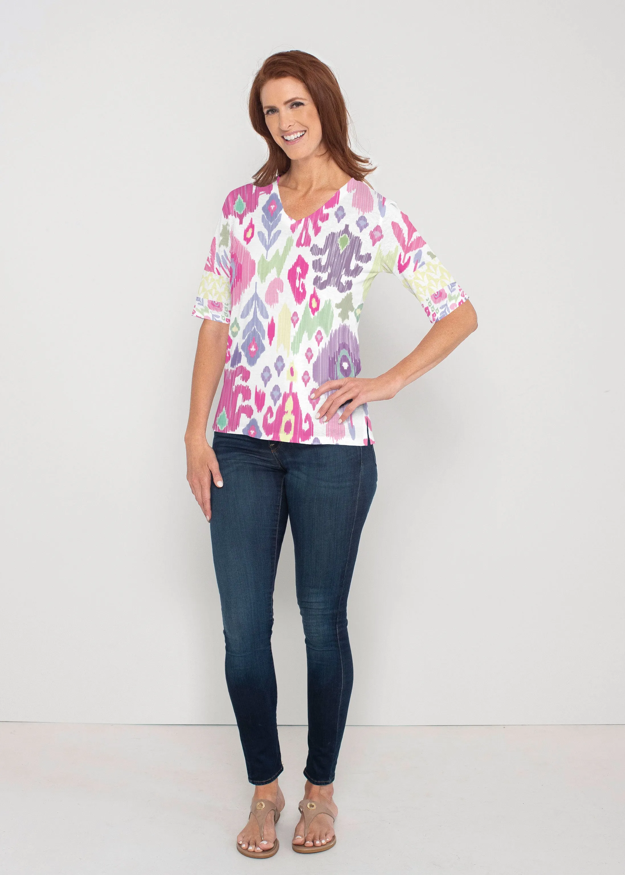 Spring Pastel (8155) ~ Signature Elbow Sleeve V-Neck Top