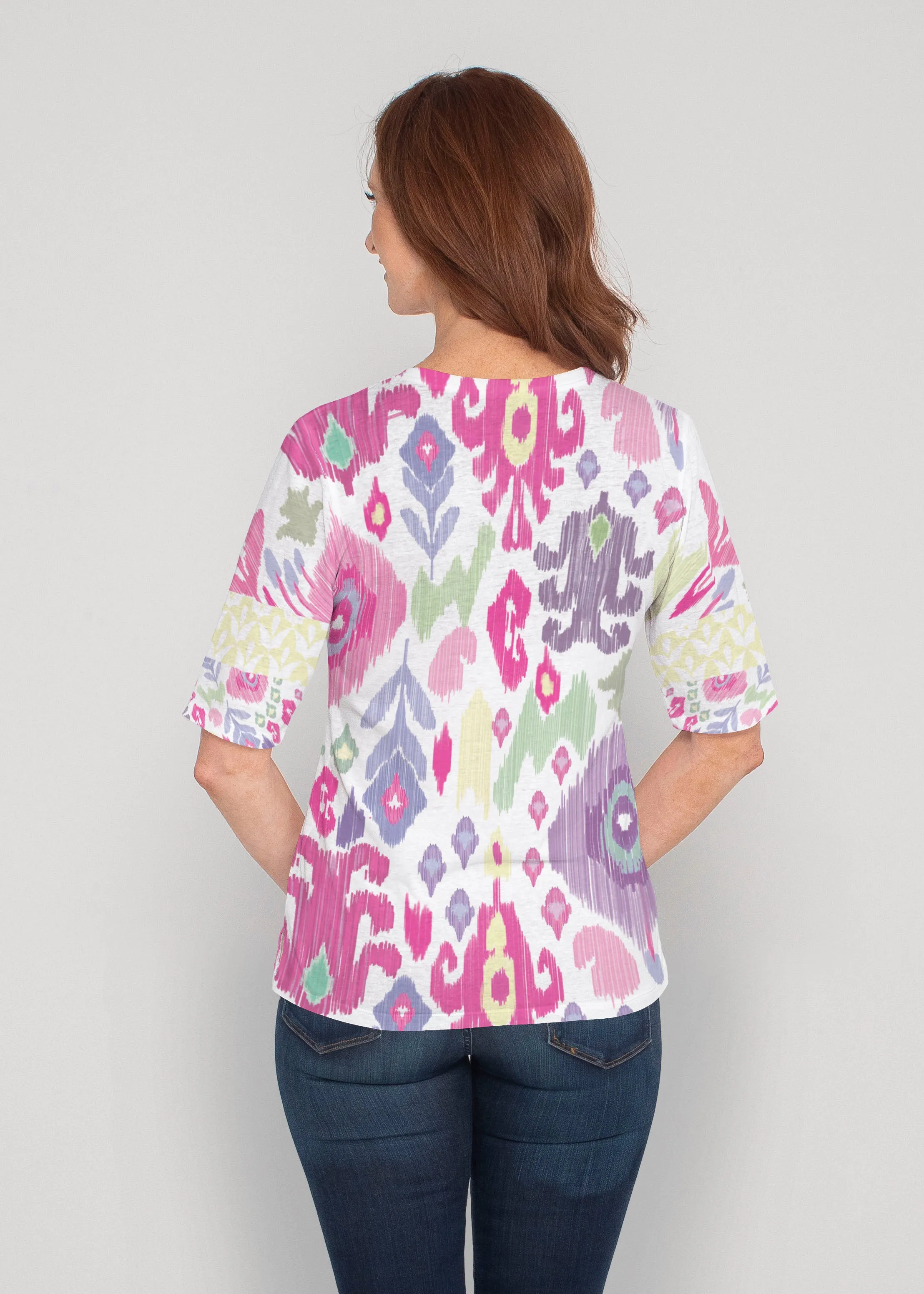 Spring Pastel (8155) ~ Signature Elbow Sleeve V-Neck Top