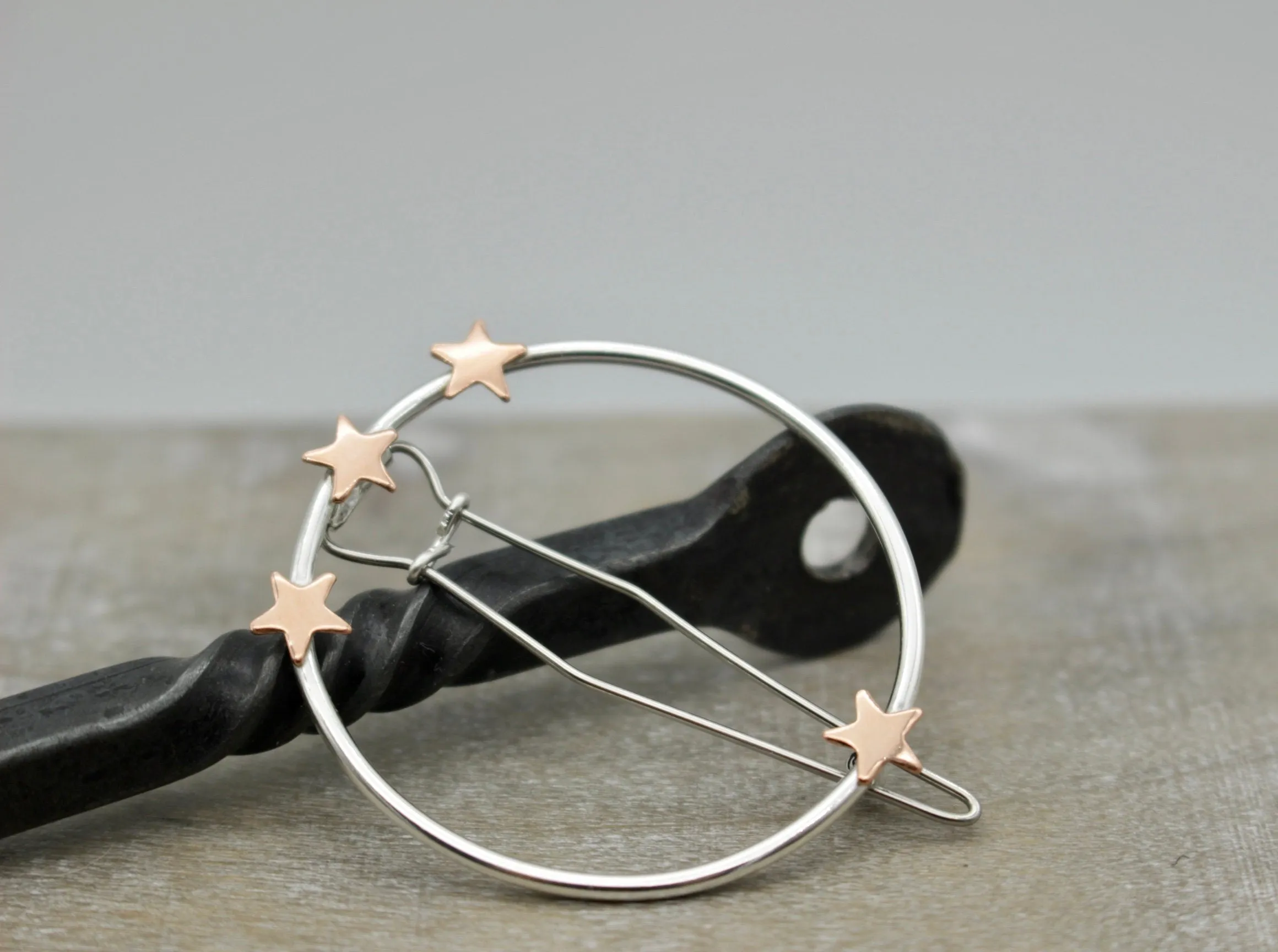 Sterling copper circle barrette