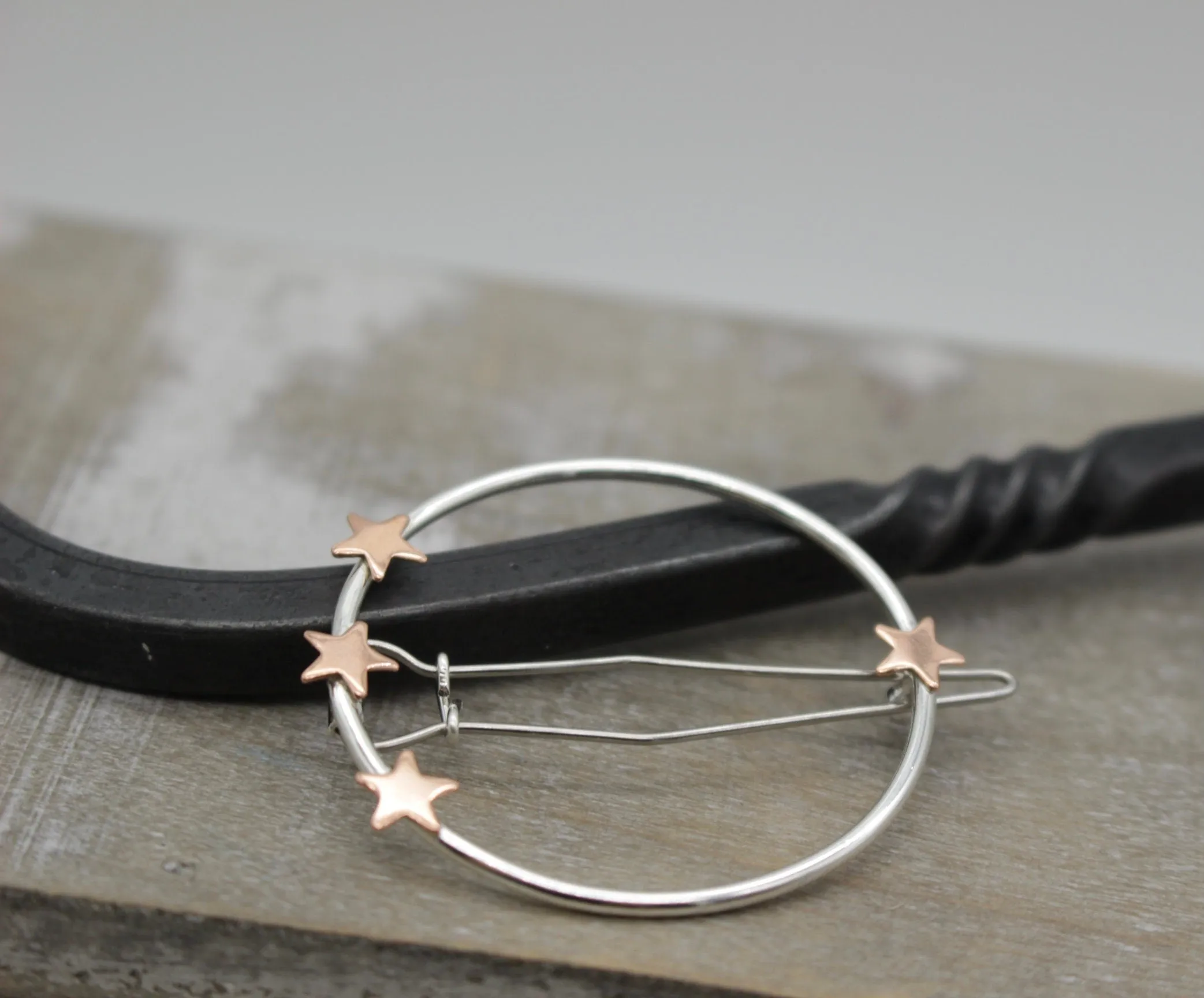 Sterling copper circle barrette