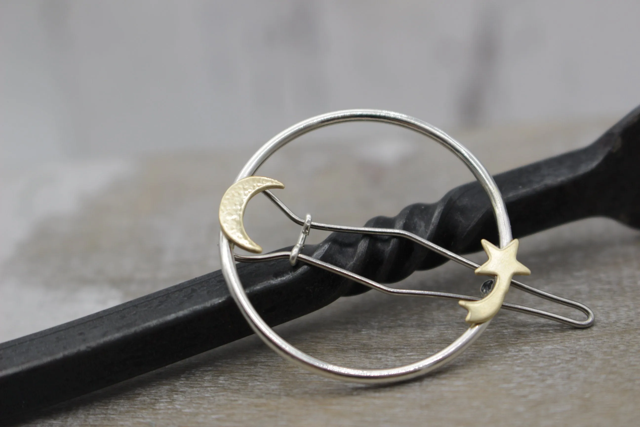Sterling silver moon and stars barrette - celestial silver barrette - shooting star - hair accessory - gift for her - hair jewelry