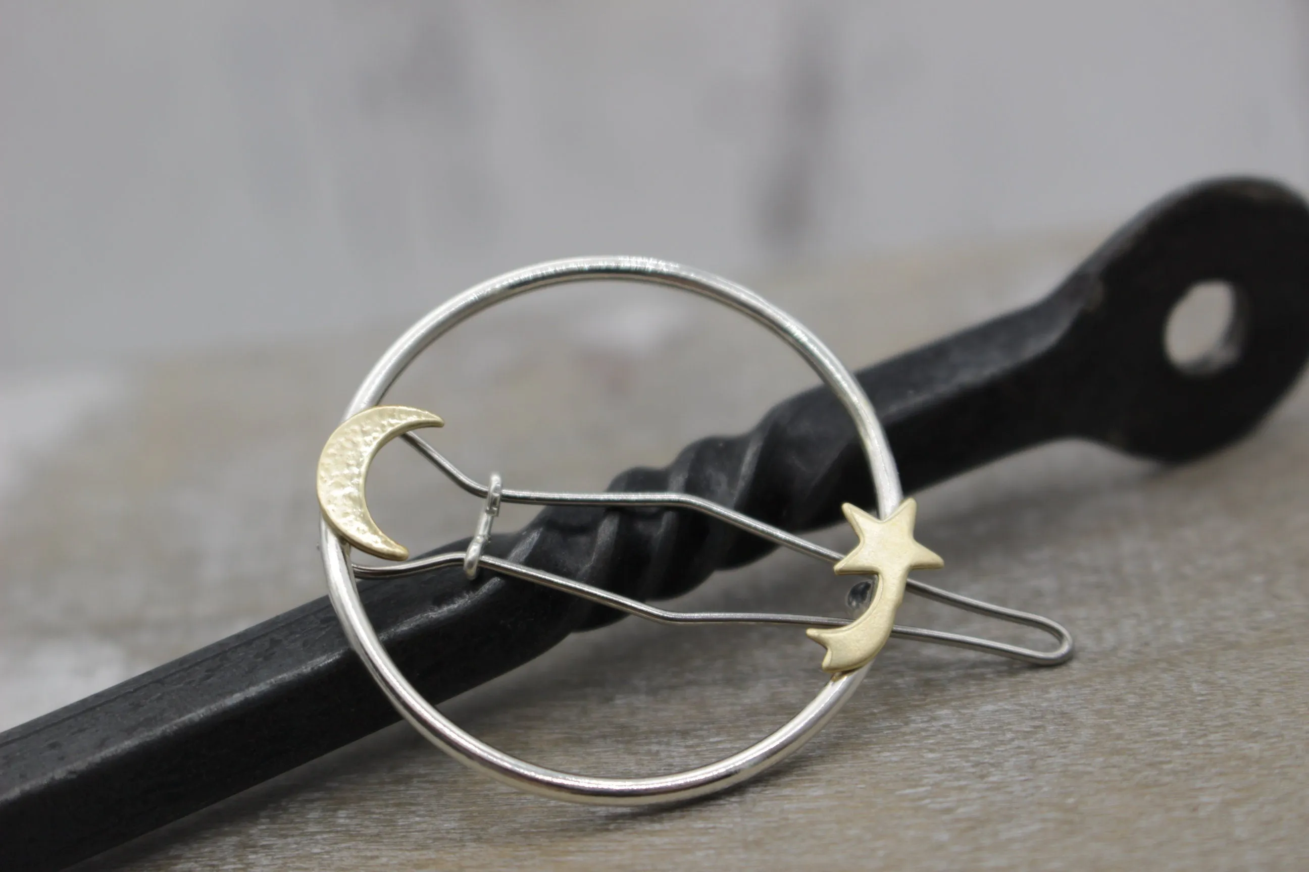 Sterling silver moon and stars barrette - celestial silver barrette - shooting star - hair accessory - gift for her - hair jewelry
