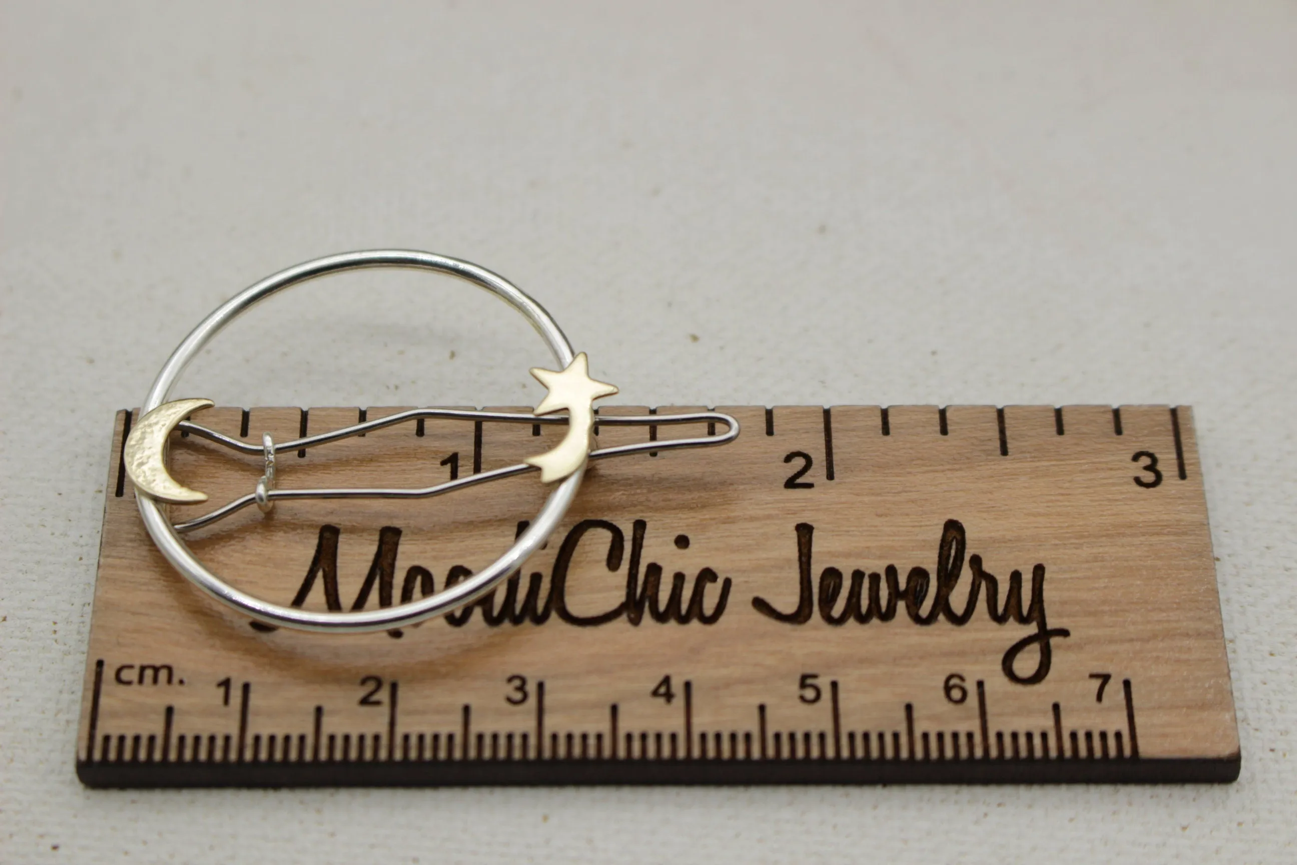 Sterling silver moon and stars barrette - celestial silver barrette - shooting star - hair accessory - gift for her - hair jewelry