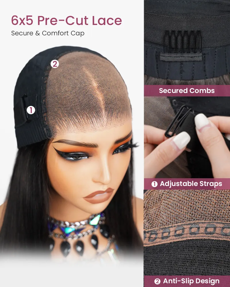 Straight Short Bob Wigs Glueless 6x5 Lace Mix Color Human Hair Middle Part