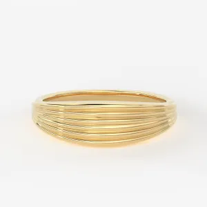 Stream Lines 14k Gold Band / Waves Gold Mens & Womens Wedding Ring / Curved Gold Ring