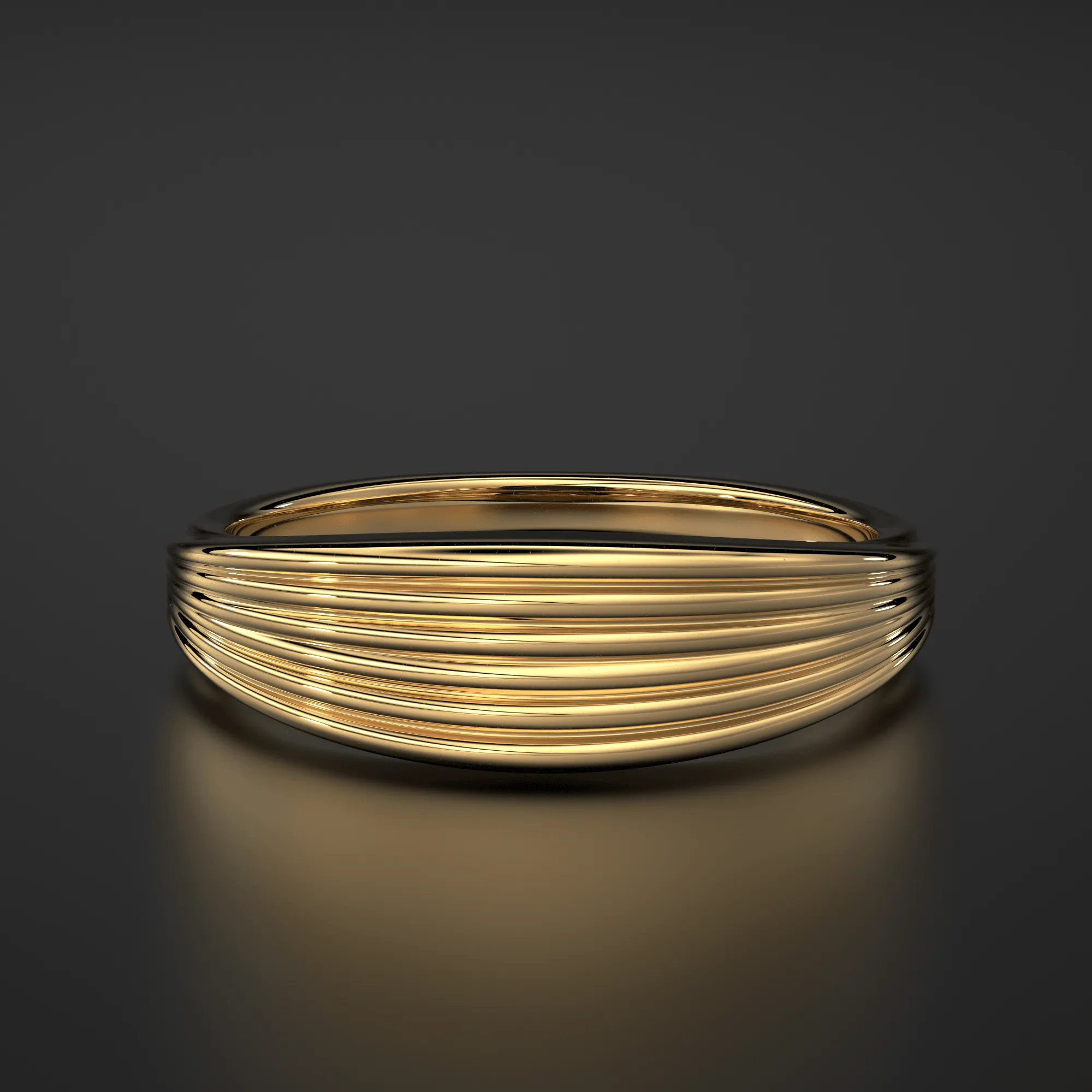 Stream Lines 14k Gold Band / Waves Gold Mens & Womens Wedding Ring / Curved Gold Ring