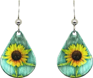 Sunflower on Teal earrings #2523 by d'ears