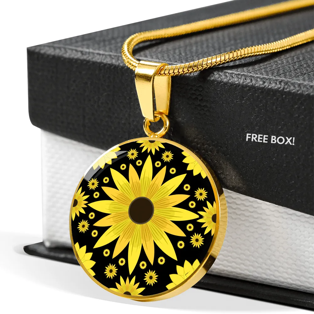 Sunflower Pattern - Luxury Necklace w/ Circle Pendant