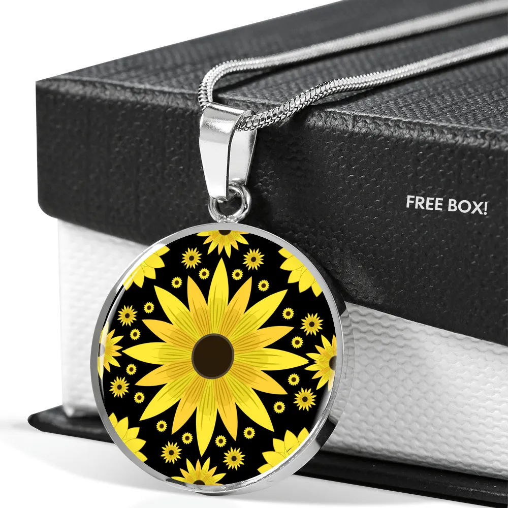 Sunflower Pattern - Luxury Necklace w/ Circle Pendant