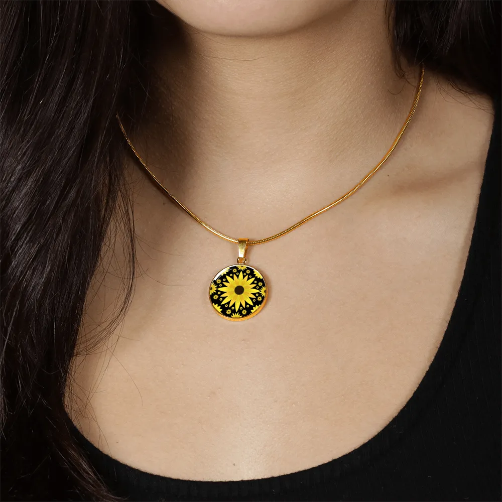 Sunflower Pattern - Luxury Necklace w/ Circle Pendant