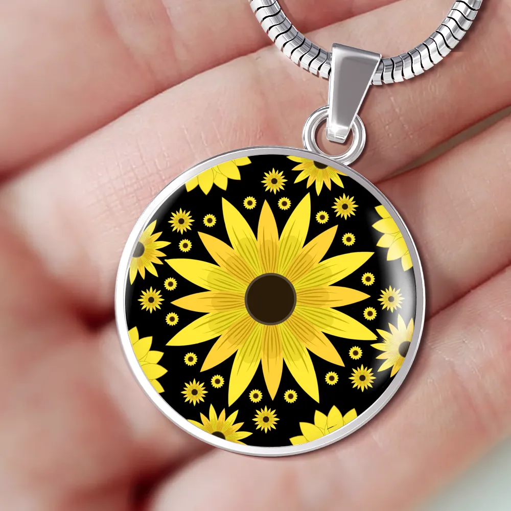 Sunflower Pattern - Luxury Necklace w/ Circle Pendant